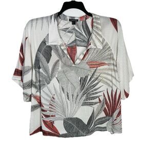 Zinzane Women’s Size Large Tropical Floral Print Top Blouse V-Neck 3/4 Sleeve
